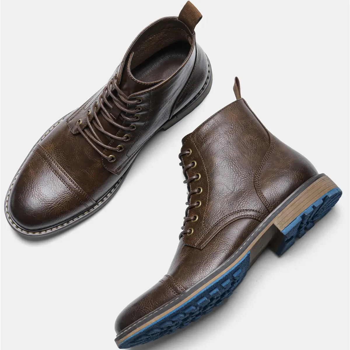 Bottes en Cuir à Semelles Bleues