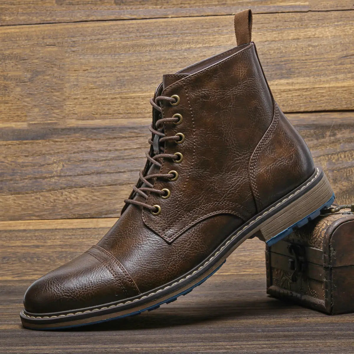 Bottes en Cuir à Semelles Bleues